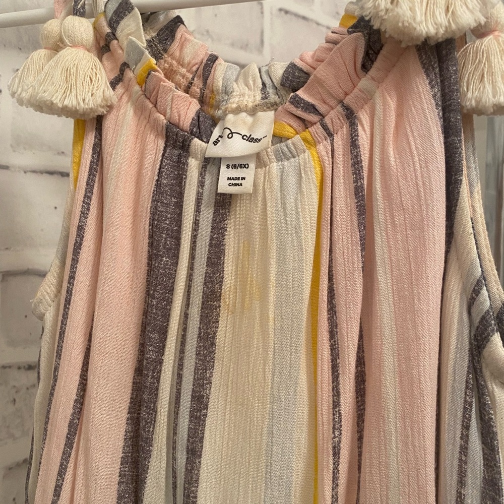 Art Class Striped Kids Dress - Pink, Yellow, White, Gray
